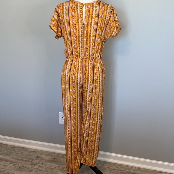 Art Class Girls Floral Mustard Yellow Bow Short Sleeve Jumpsuit XL 14/16 - Picture 5 of 8